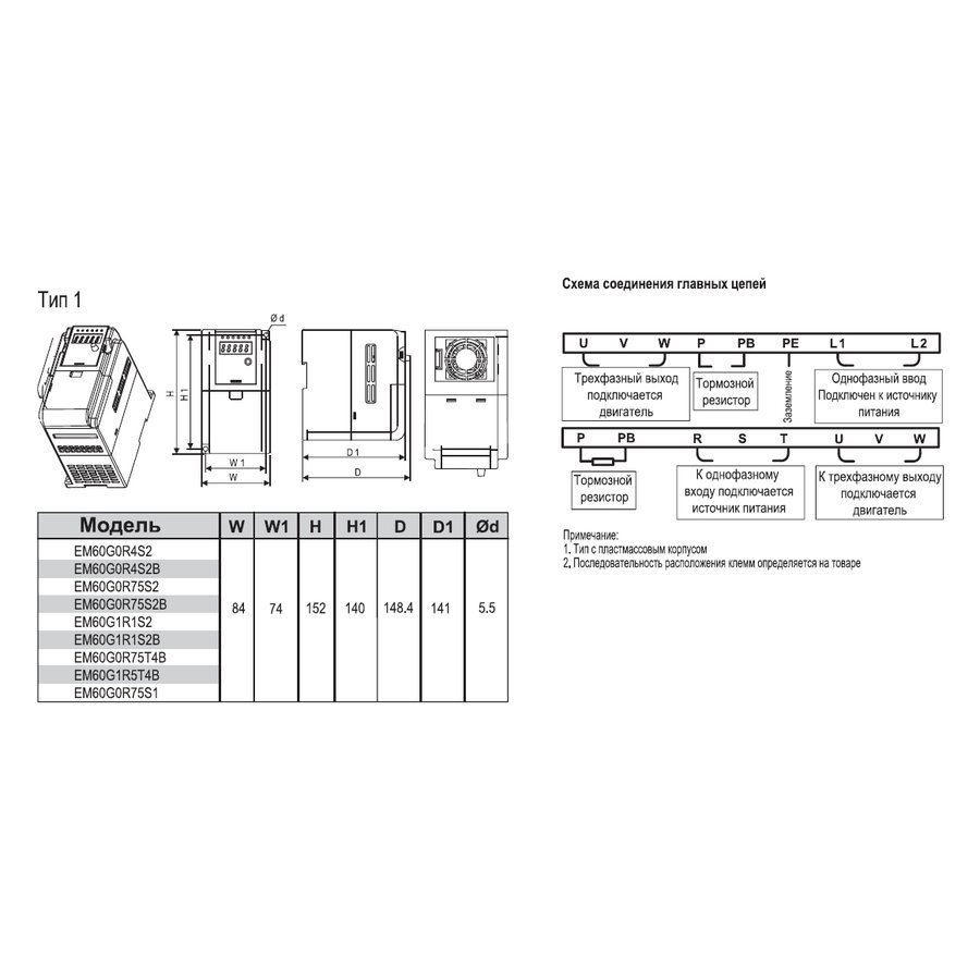 EM60G2R2T4B 2,2 кВт 380В/3F частотный преобразователь